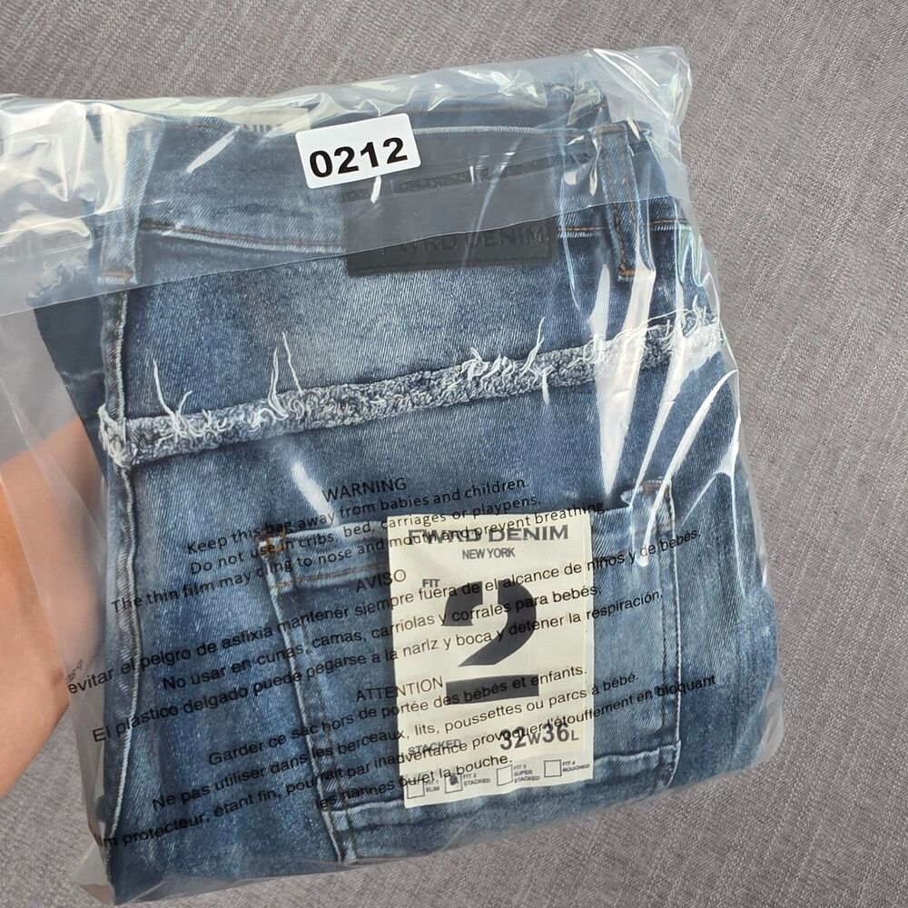 FWRD Denim New York Jeans Mens 32x36 Blue Distressed Ripped Stacked frayed Hype - Picture 15 of 15